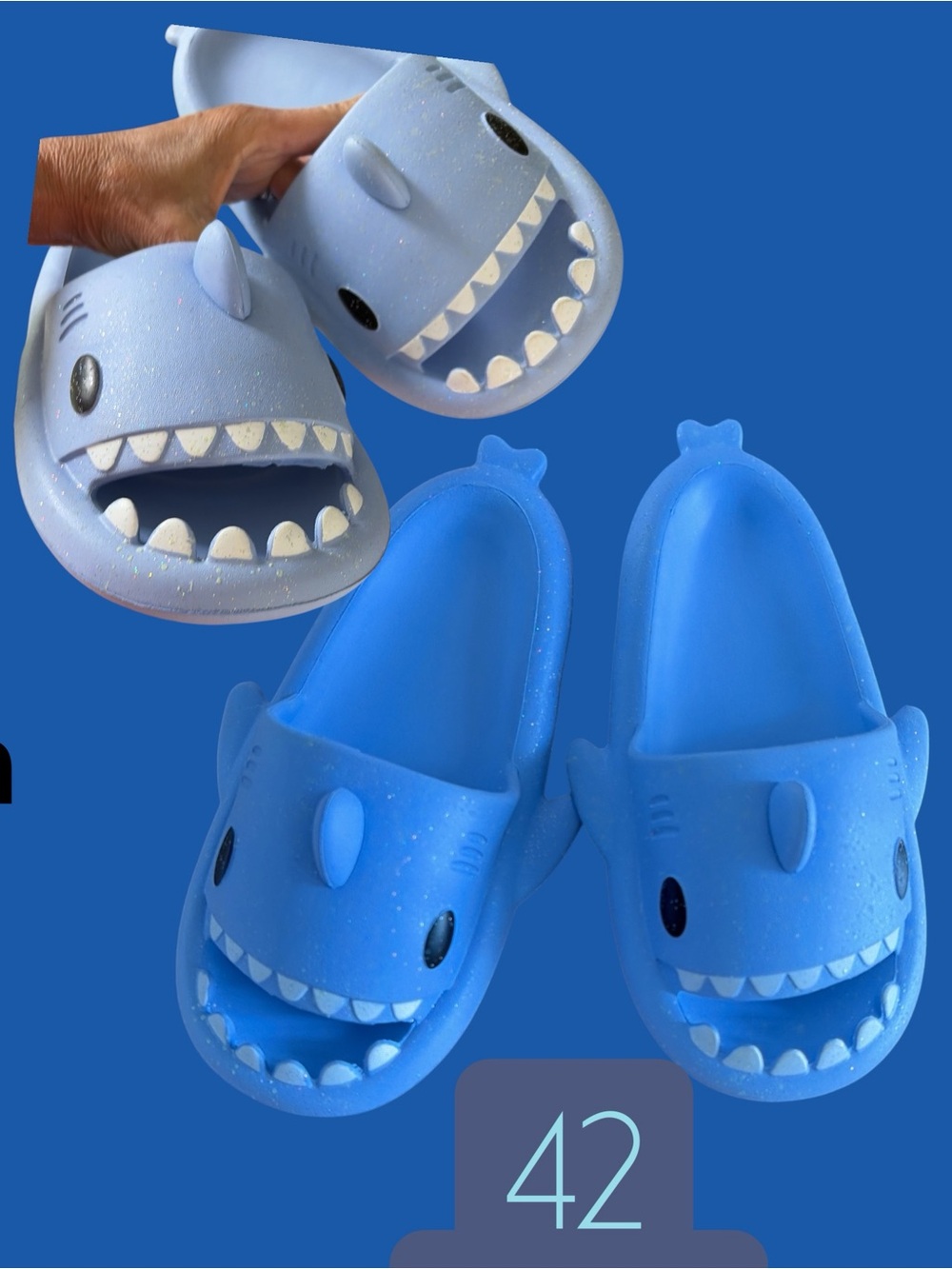 Source Unknown Light Blue Shark Slip-On Clogs
